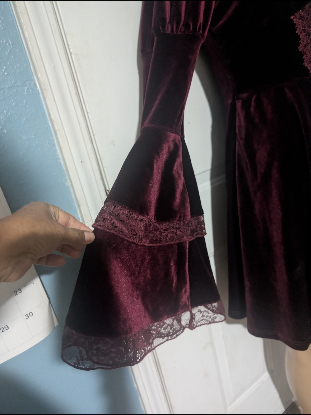 Spirit Velvet Lace Fit-and-Flare Dress in Burgundy - Picture 3 of 6